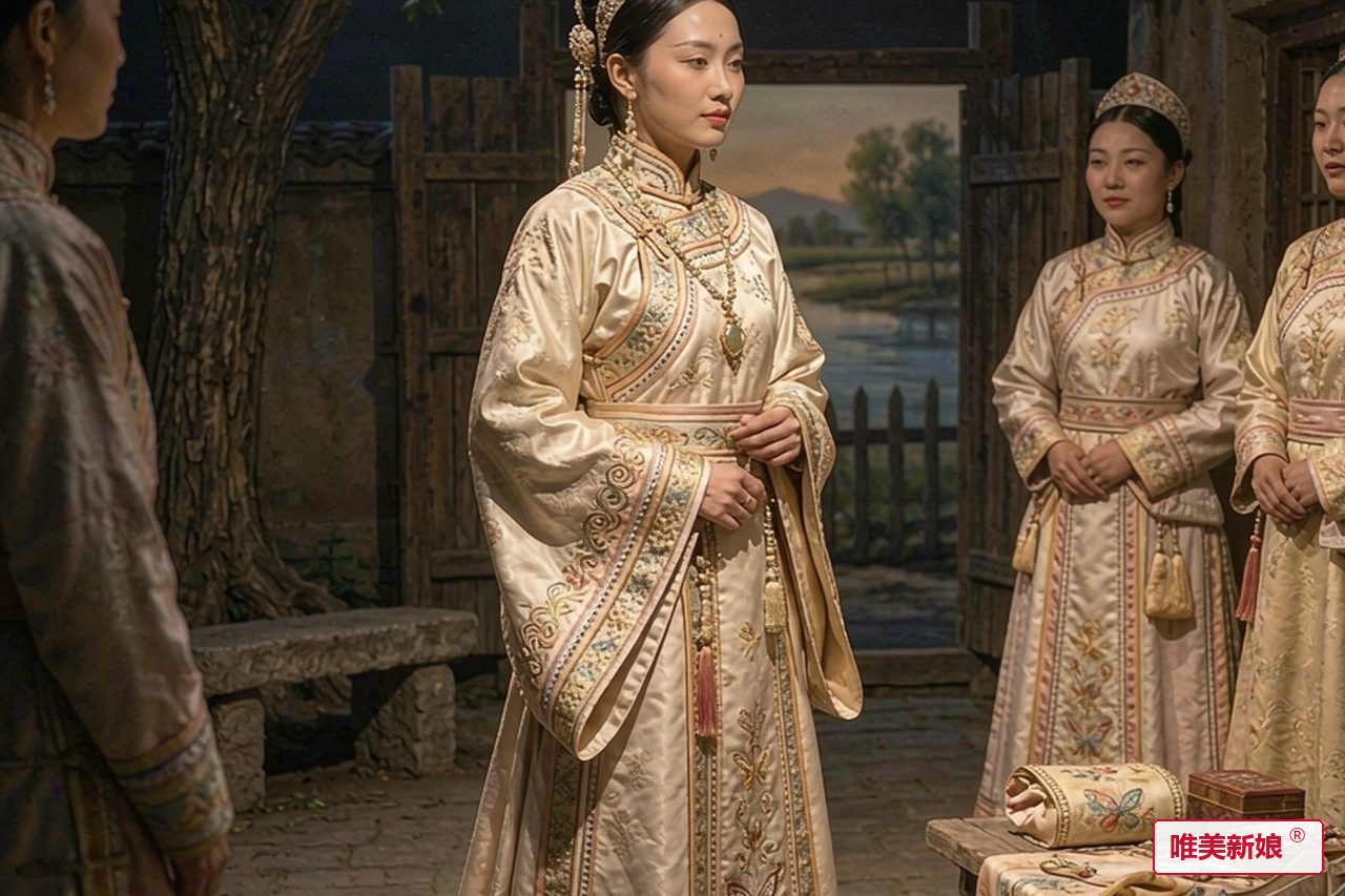婚礼场景 · 嫩江边院落，新娘着长袍侧身
