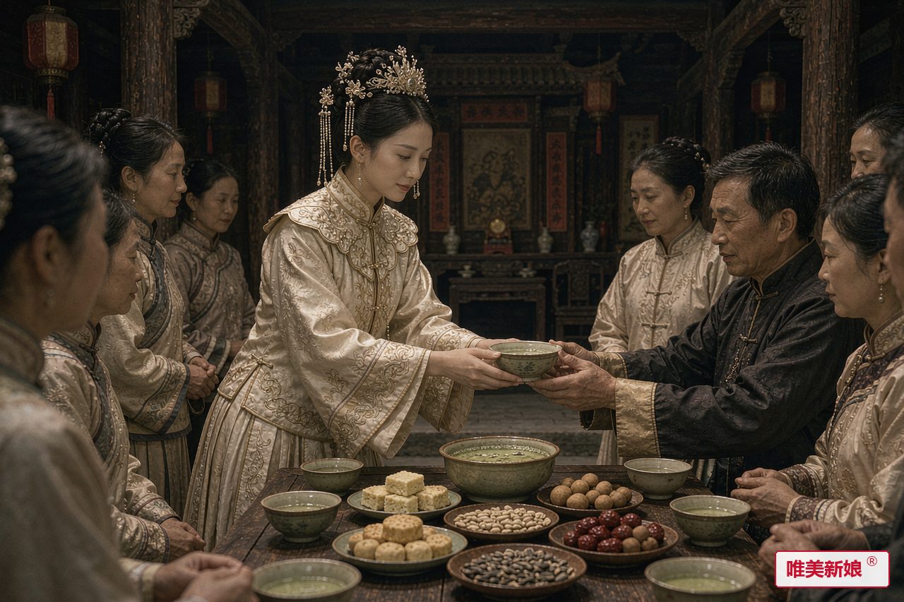 婚礼场景 · 客家围屋厅堂，新娘端擂茶敬客