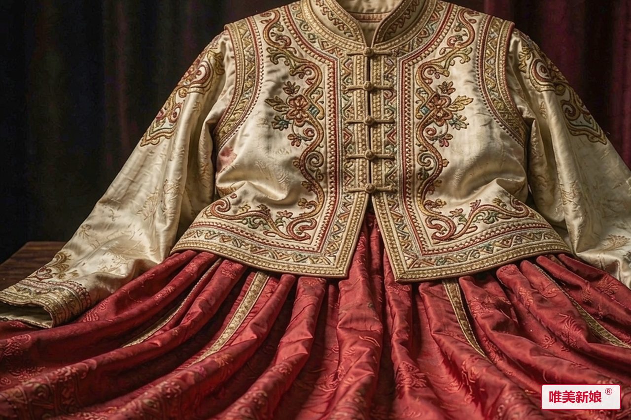 婚服形制 · 红色长裙配对襟绣花马甲