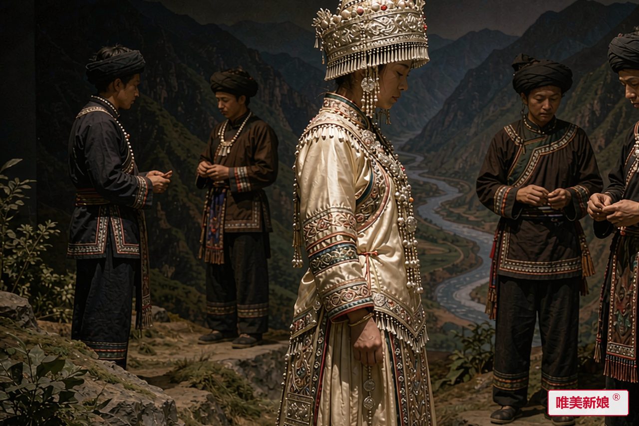 婚礼场景 · 怒江边山坡上,新娘着欧勒帽婚服