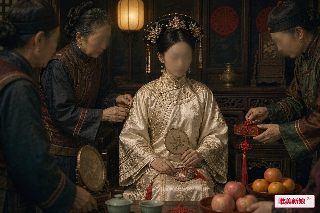 婚礼场景 · 堂屋坐福，新娘着旗装端坐