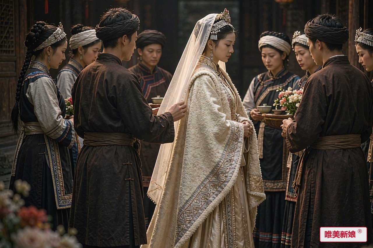 婚礼场景 · 丽江古城院落,新娘披披肩侧身